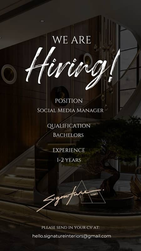 Hiring Social Media Manager for Interior Design Company (Office Based) 0