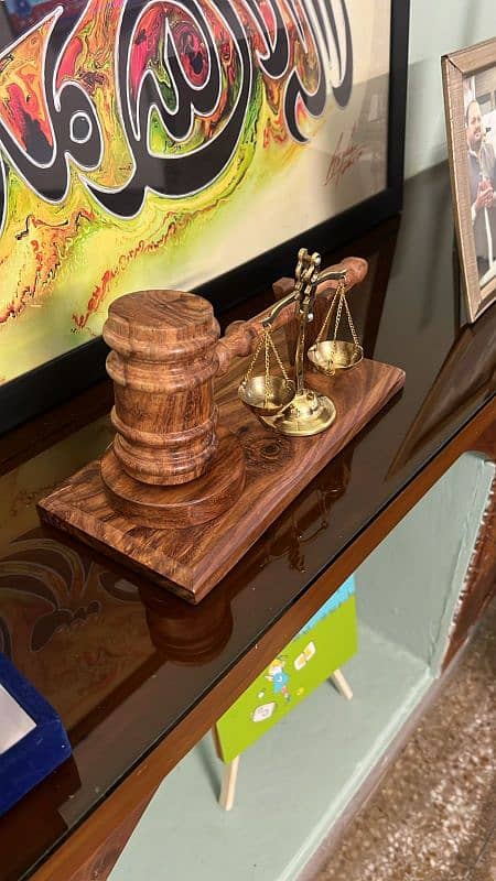 Creative Wooden Gavel and Brass Scale, Wooden Hammer, Home Decor Item 0