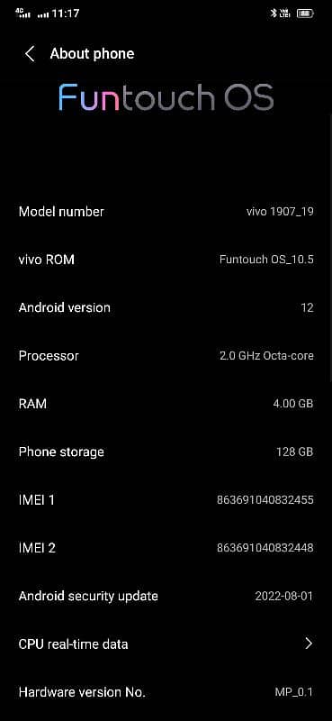 vivo s1/ 4 ram 128 rom 2