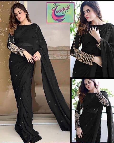 stitched sarree Black crinkle chiffon with sequins embroidery 0