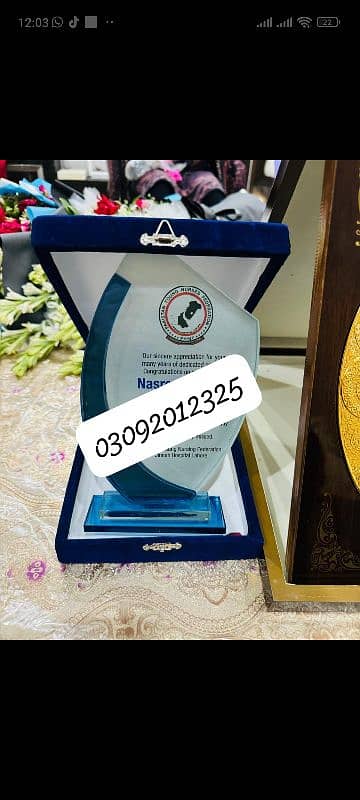 sheild glass award gift with customized printing and box 0