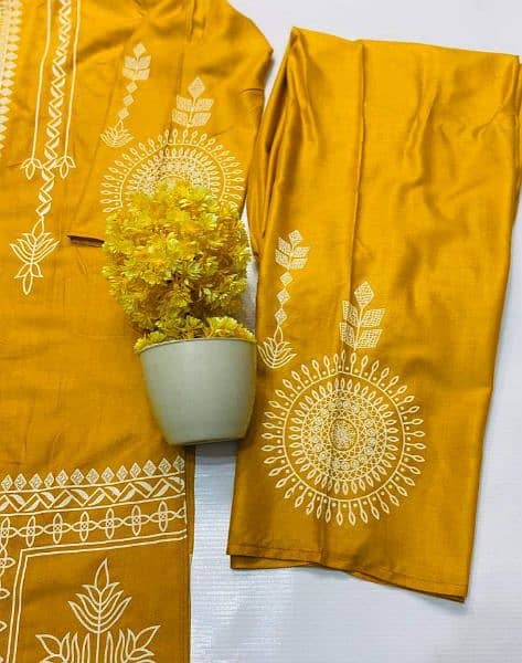 2 pcs women stitched Linen Block printed suit 1