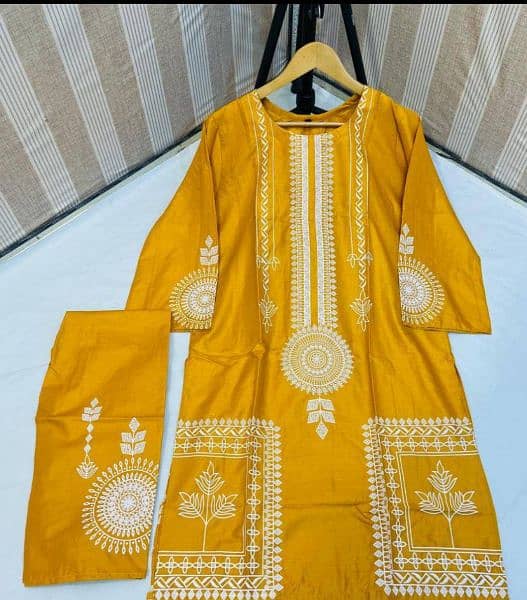 2 pcs women stitched Linen Block printed suit 3