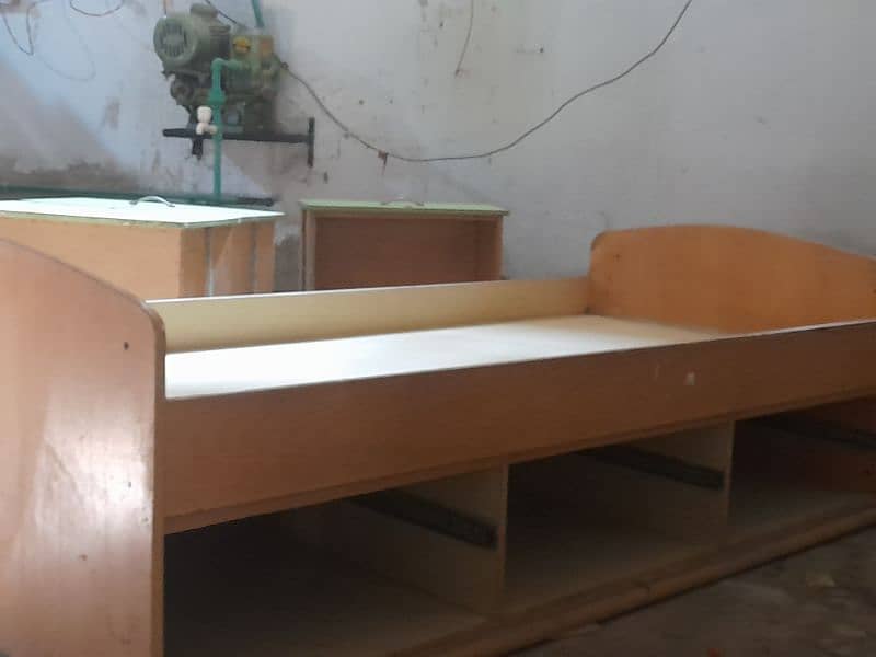 Bed With Attach 3 Drawers & Wall Shelve 03162055932 Whatsapp pe msg ok 0