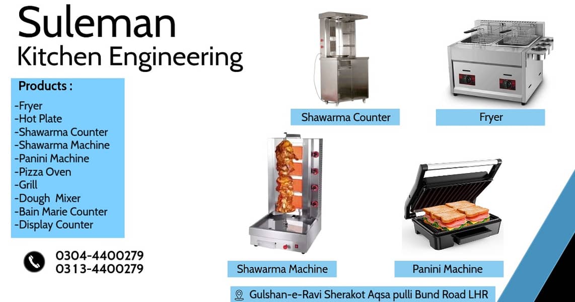 Dough mixer , fryer, grill , pizza oven, working table 3