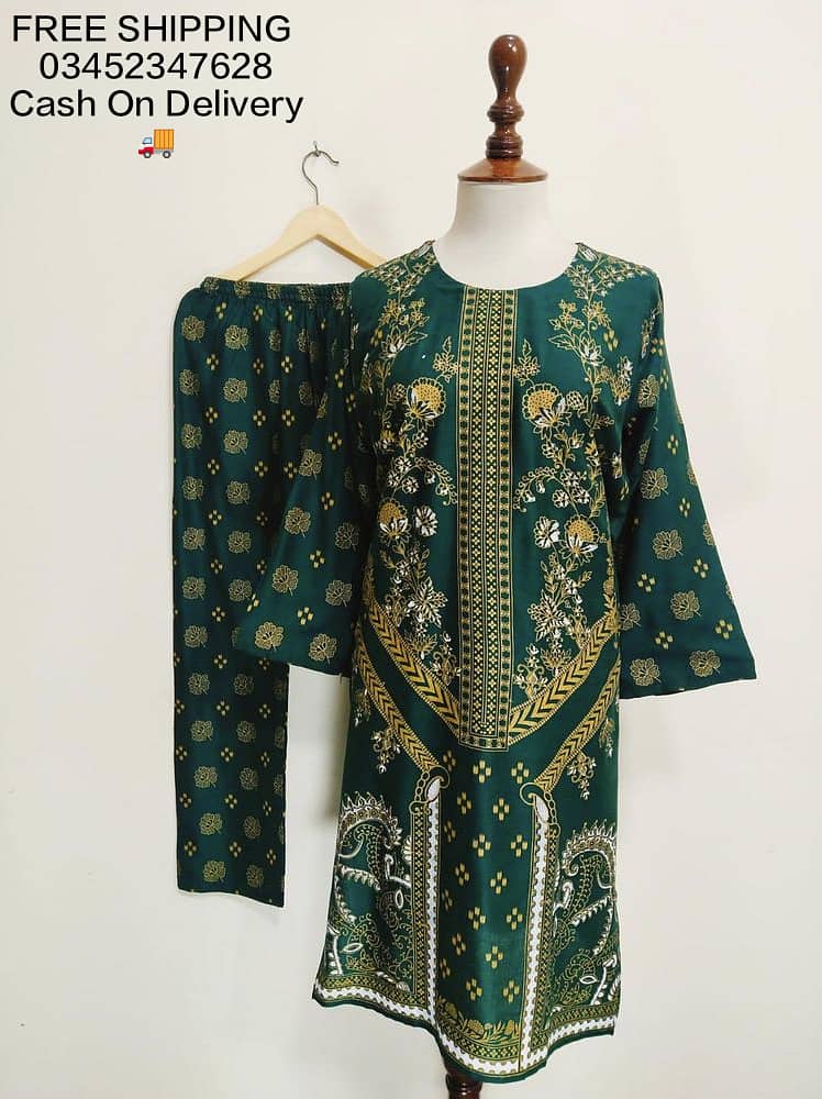 2 Pcs Women's Stitched Lawn Printed Suit (Order. 03452347628 0