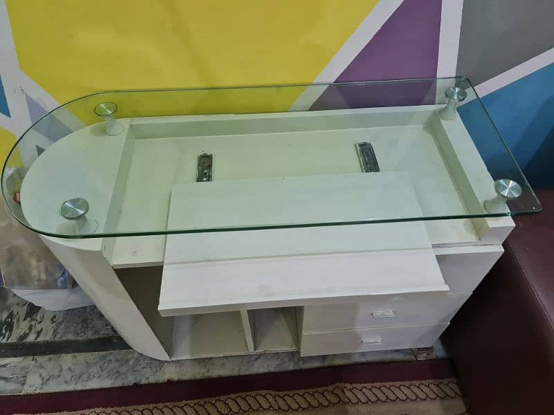 Office Table with Thick Glass Top & Keyboard Slide 3