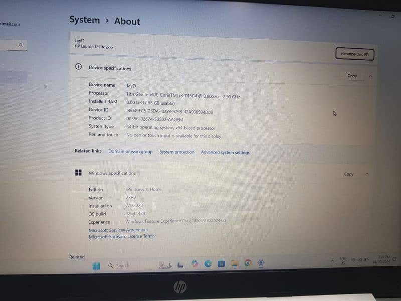 Hp 11th generation laptop 8gb Ram 512 SSD 4