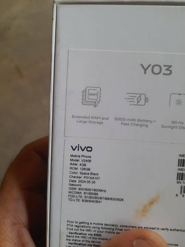 Vivo y03 4+4/128 full box 9.5 month warranty available full 10/10 3