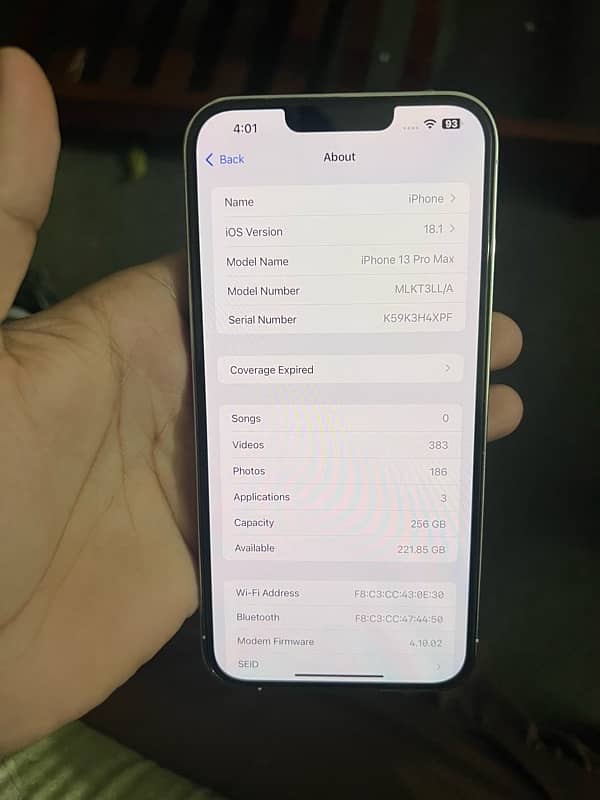 iphone 13pro max 256gb sim working 4month water pack 1