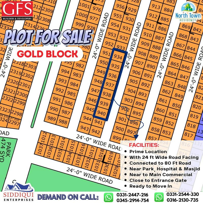 PLOT SALE IN NORTH TOWN RESIDENCY PHASE 1 GOLD BLOCK 0