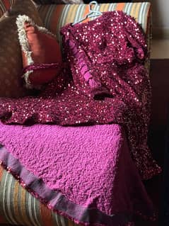 maroon two piece tail frock party wear