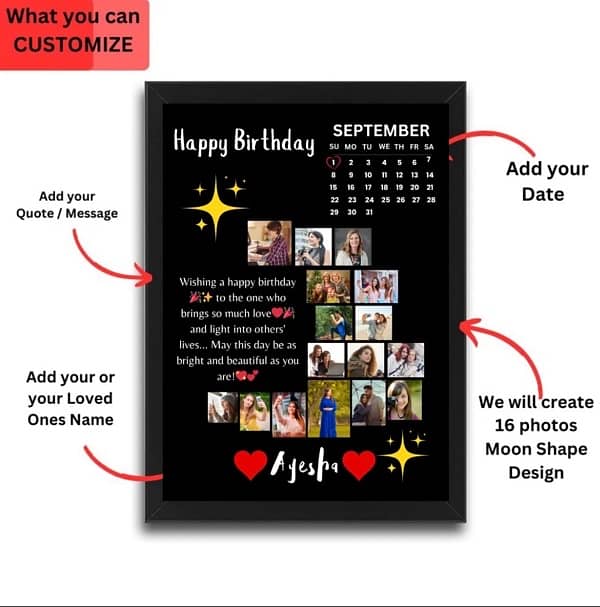 Moon Shape Customized Picture Photo Frame, Customized Frame with Cal 2