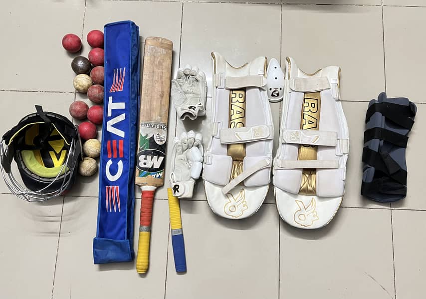 Cricket Kit - Bat, Helmet, pads, gloves, thigh pads 1