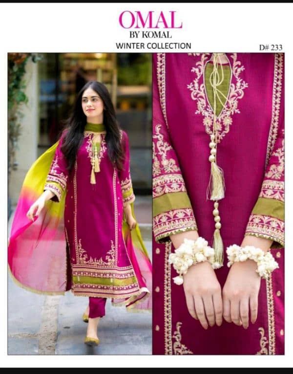 3 Pcs Women's Unstitched Dhanak Embroided Suit 0