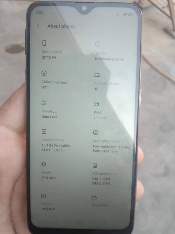 oppo f9 4gb ram or 64gb rom with box glass change or back 2