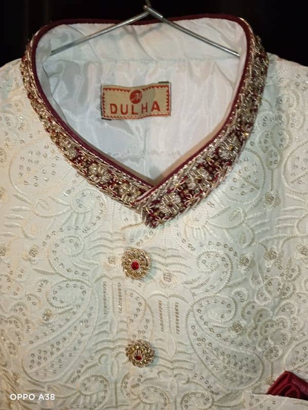 sherwani white metallic color 2