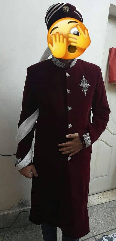 velvet sherwani with kulla & khussa all 10/10 condition 0