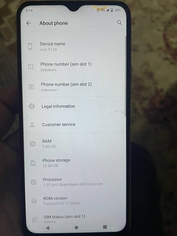 Vivo Y12A 3/32Gb Dual Pta Approved 6