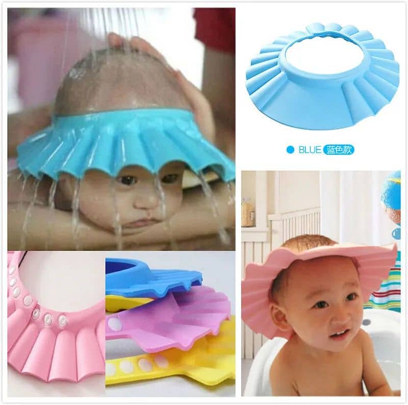 Baby Shower Cap Children Safe Bath Bathing Shampoo Caps Wash Hair Adj 1