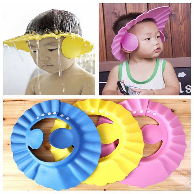 Baby Shower Cap Children Safe Bath Bathing Shampoo Caps Wash Hair Adj 5