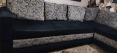 L shape sofa set 7 seater in black colour