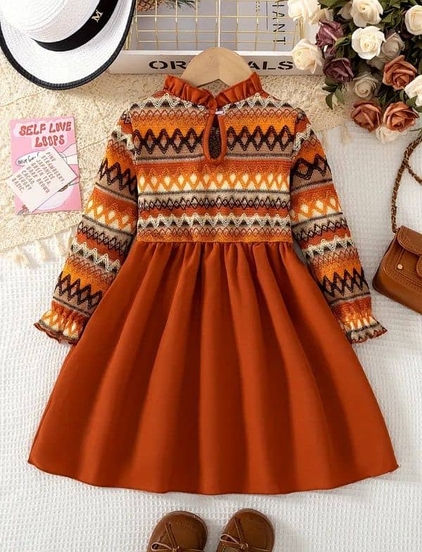 winter 2 piece ruffle collar striped knit and pleated dress splicing 1