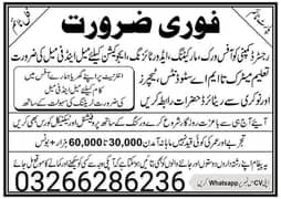 required staff male or female