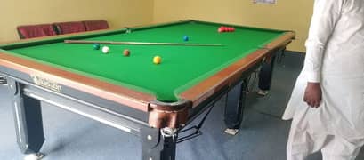 2snooker Tables with balls and cues