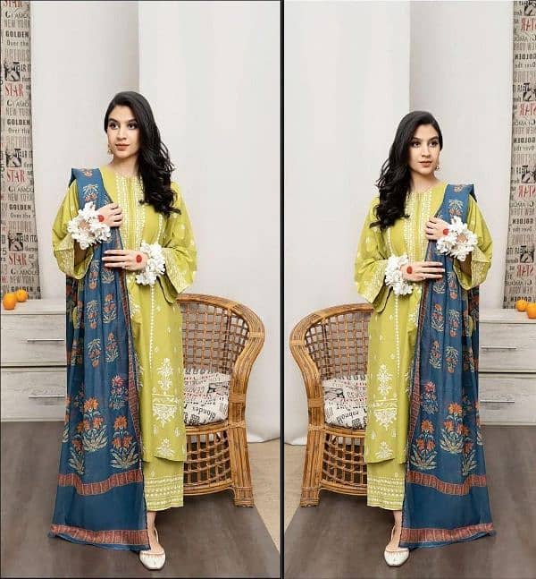 3 Pcs Women's Unstitched Embroidered Suit 0