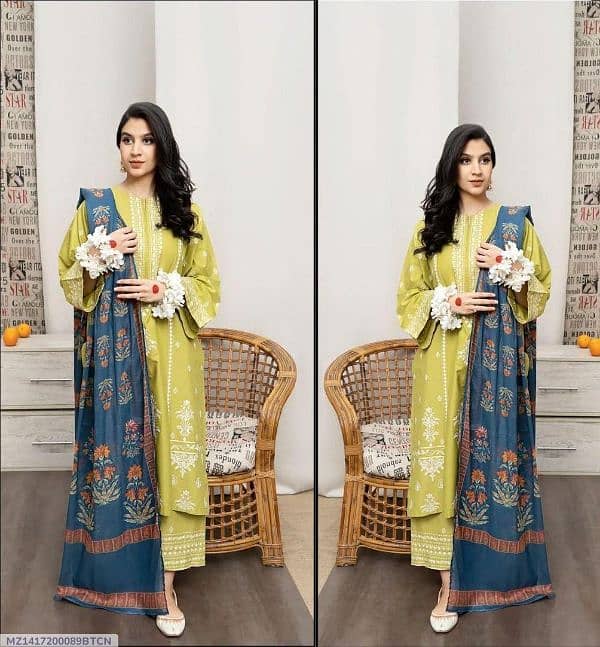 3 Pcs Women's Unstitched Embroidered Suit 3