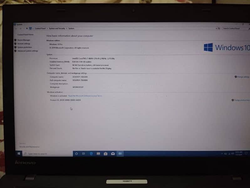 Lenovo Core i 7 Think Pad 8gb Ram 500gb Hard Drive 64 Bit Window 10 1