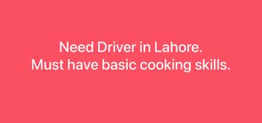 Driver job in Lahore.