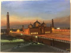 Beautiful acrylic painting of badshahi mosque lahore