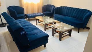 5 seater Sofa Set + Sofa Cum Bed + Puffy + 2 Center tables