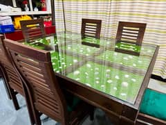 Modern kekar wood 6 chair Dining table polished with Artificial Grass