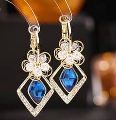 Flower Zircon || Blue Stone || Rhombic Sapphire Drop Earrings ||