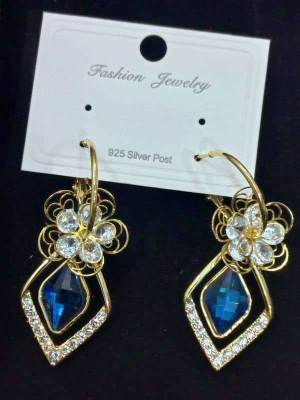 Flower Zircon || Blue Stone || Rhombic Sapphire Drop Earrings || 1