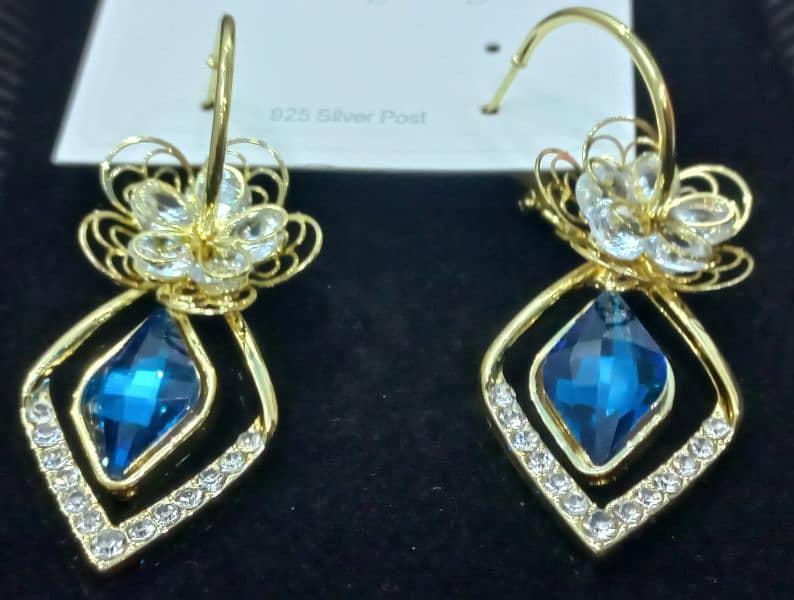 Flower Zircon || Blue Stone || Rhombic Sapphire Drop Earrings || 3