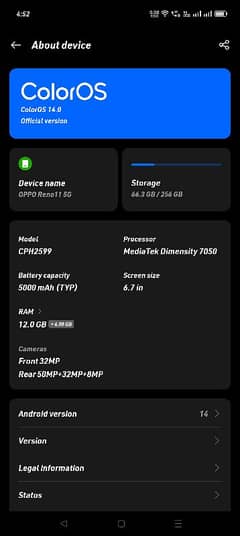 oppo reno 11 5g 12gb 256gb complete saman