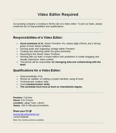 Video Editor Required