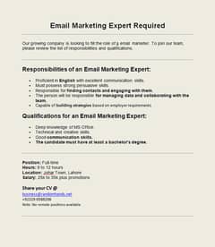 Email Marketing Expert Required