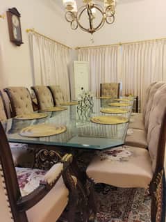 Grand Luxurious Wooden Glass Dining Table