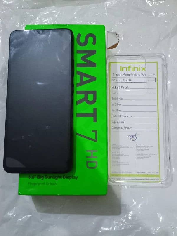 Infinix smart  7 hd ,8 month warranty hai. finger print Unlock . 1