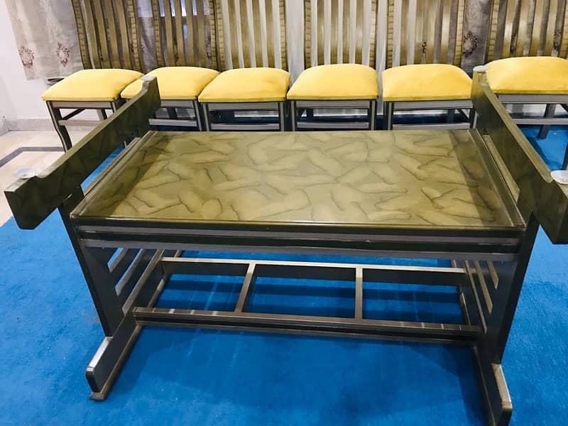 6 seater dining table/Glass top table/Wooden chairs/Luxury dining 11