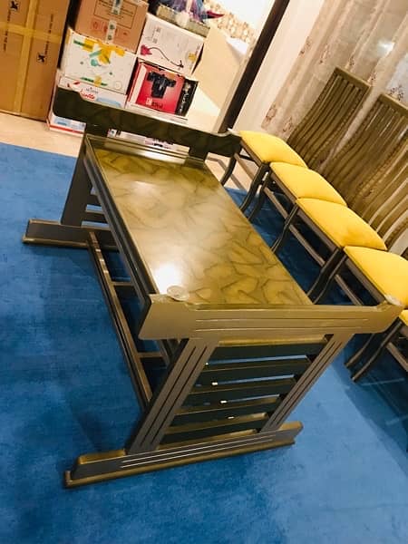 6 seater dining table/Glass top table/Wooden chairs/Luxury dining 6