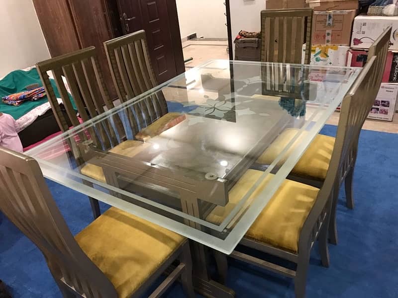 6 seater dining table/Glass top table/Wooden chairs/Luxury dining 1