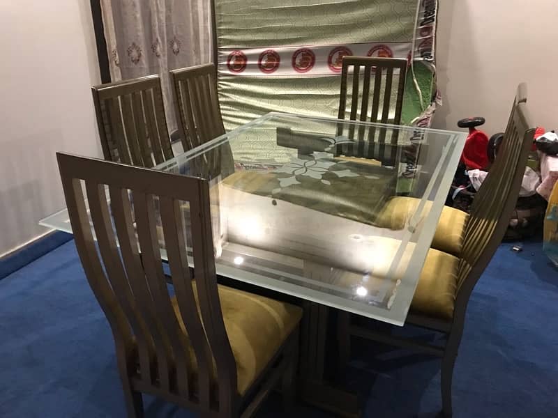 6 seater dining table/Glass top table/Wooden chairs/Luxury dining 7