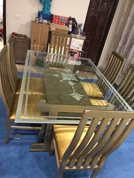 6 seater dining table/Glass top table/Wooden chairs/Luxury dining 8