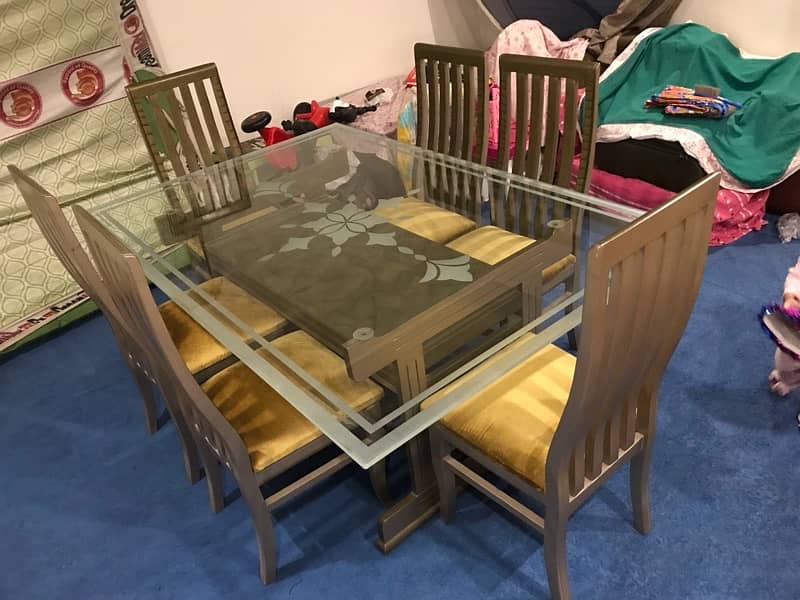 6 seater dining table/Glass top table/Wooden chairs/Luxury dining 9